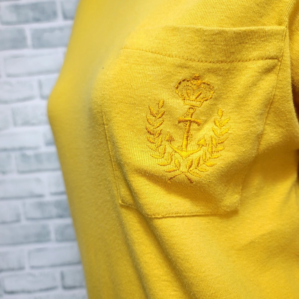 Vintage Disorderly Conduct Yellow Sweatshirt Dress Mock Neck Crest Logo Normcore - Picture 5 of 12